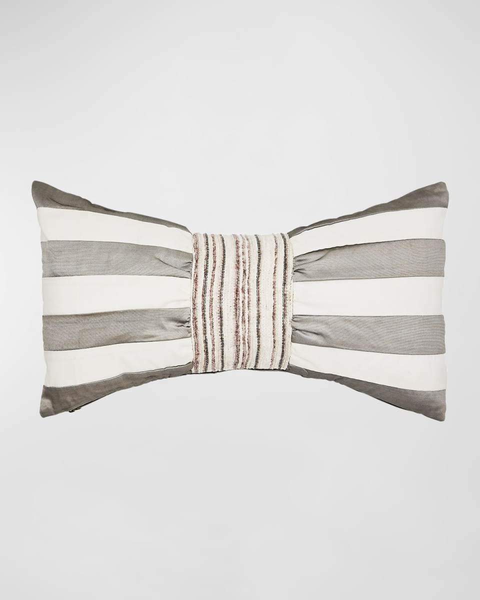 Sterling Stripe Bow Throw Pillow, 11" x 20"